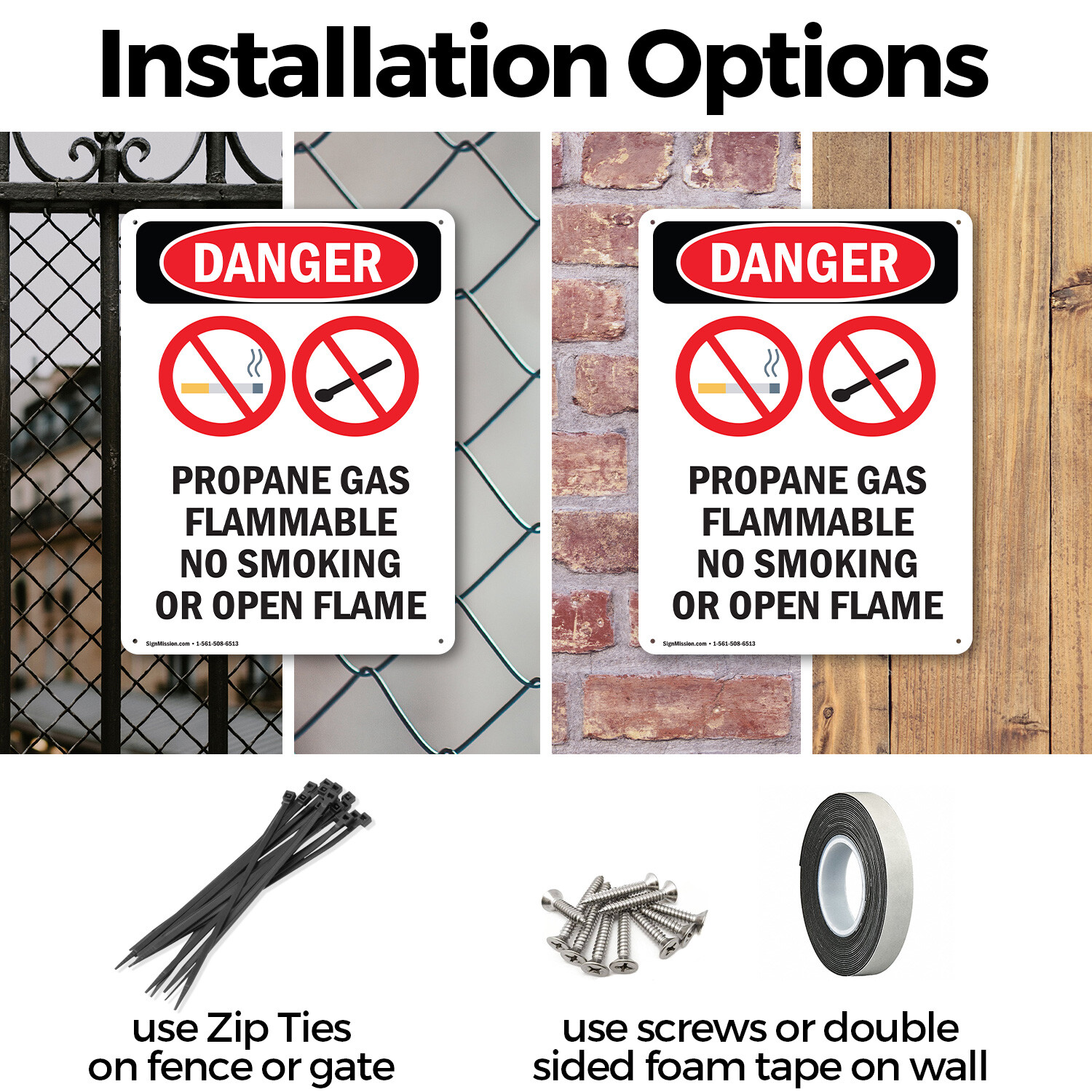 (2 Pack) Propane Gas Flammable OSHA Danger Sign Decal Metal Plastic