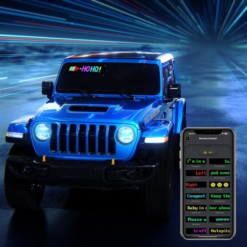 Customizable LED Car Sign – 7″x3″ Bluetooth Programmable Scrolling Display, USB
