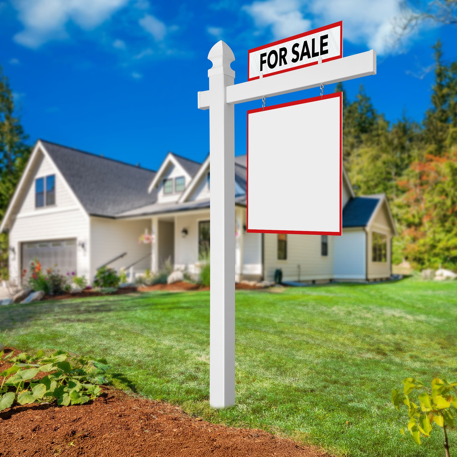 72″ x 36″ Real Estate Yard Sign Post with 2 Cap Options – Vinyl PVC – White