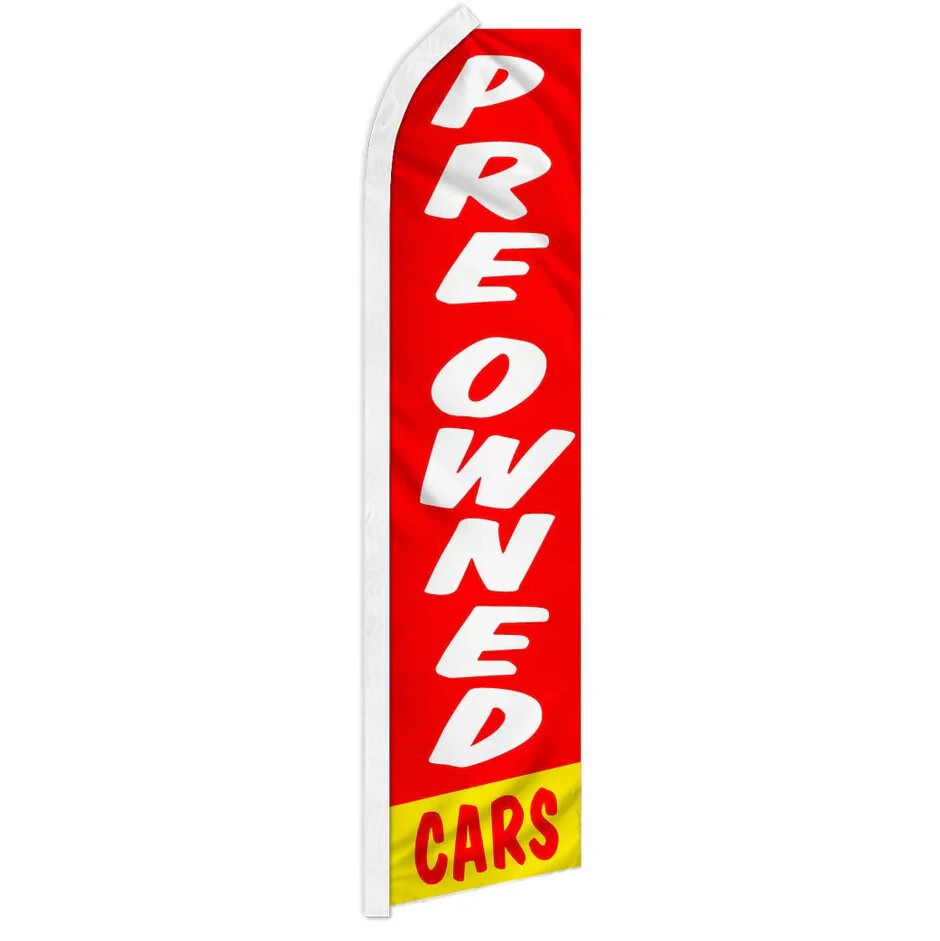 Preowned Cars (Red/White) Swooper Advertising Banner Flag for Auto Dealerships