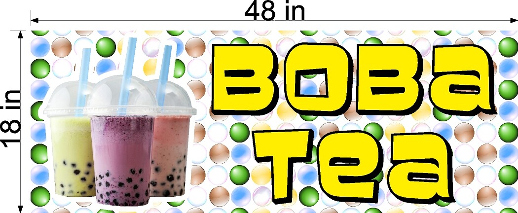 18″ X 48″ VINYL BANNER BOBA BUBBLE TEA FULL COLOR DESIGN NEW! DRINK SIGN