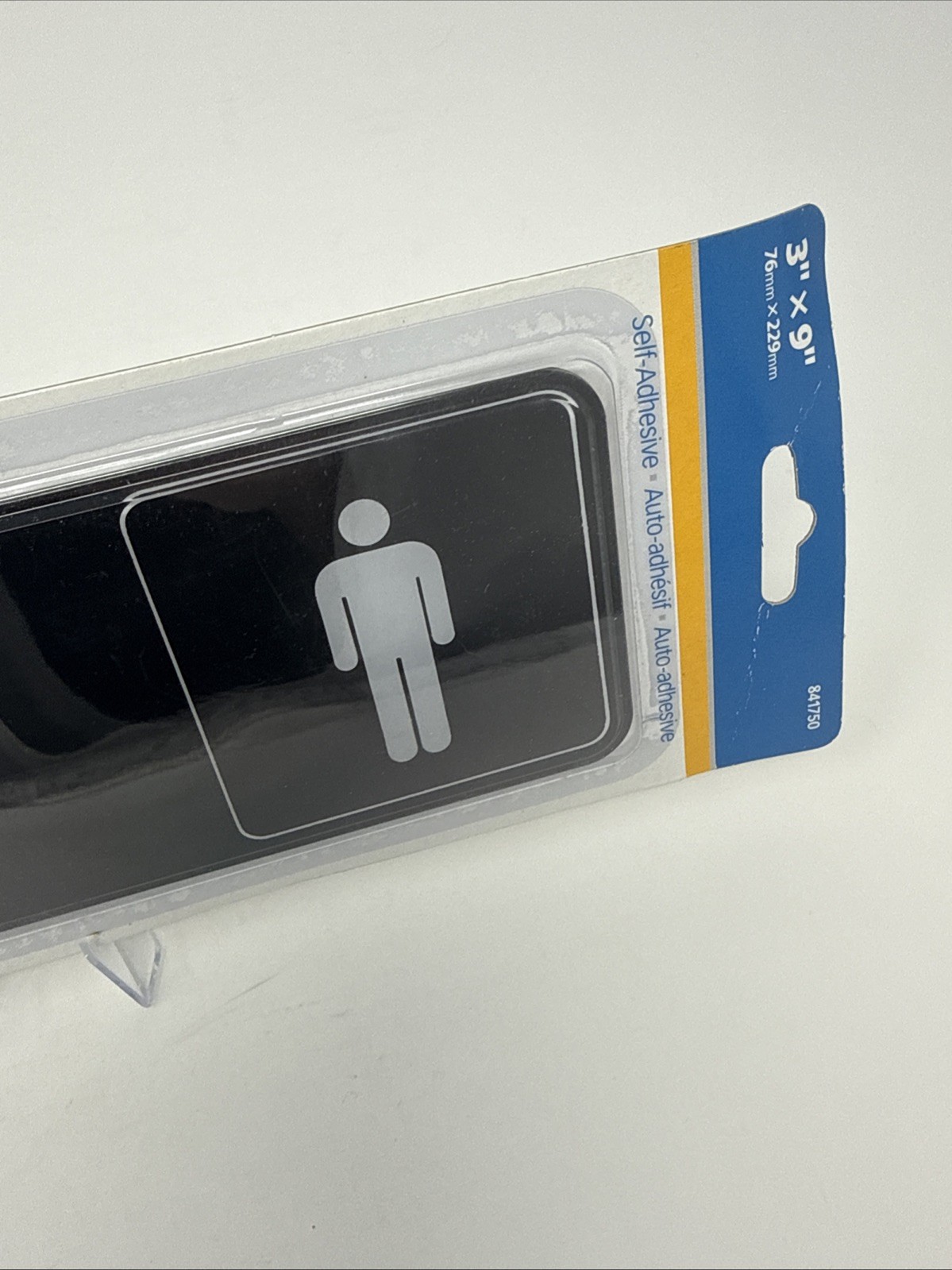 Hillman 841750 Men’s Restroom Sign 3″x9″ Plastic Men Symbol Bathroom Black/White