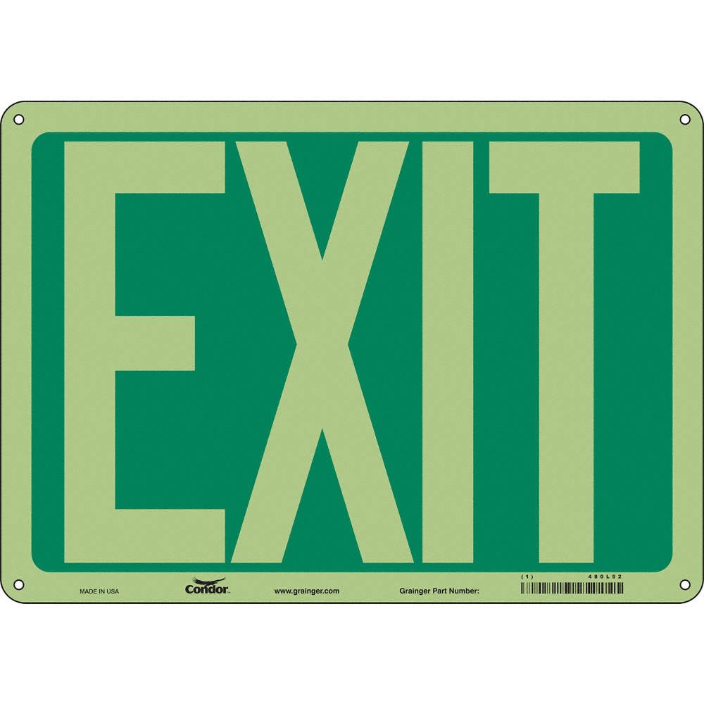 CONDOR 480L52 Safety Sign,10 inx14 in,Glow Aluminum 480L52