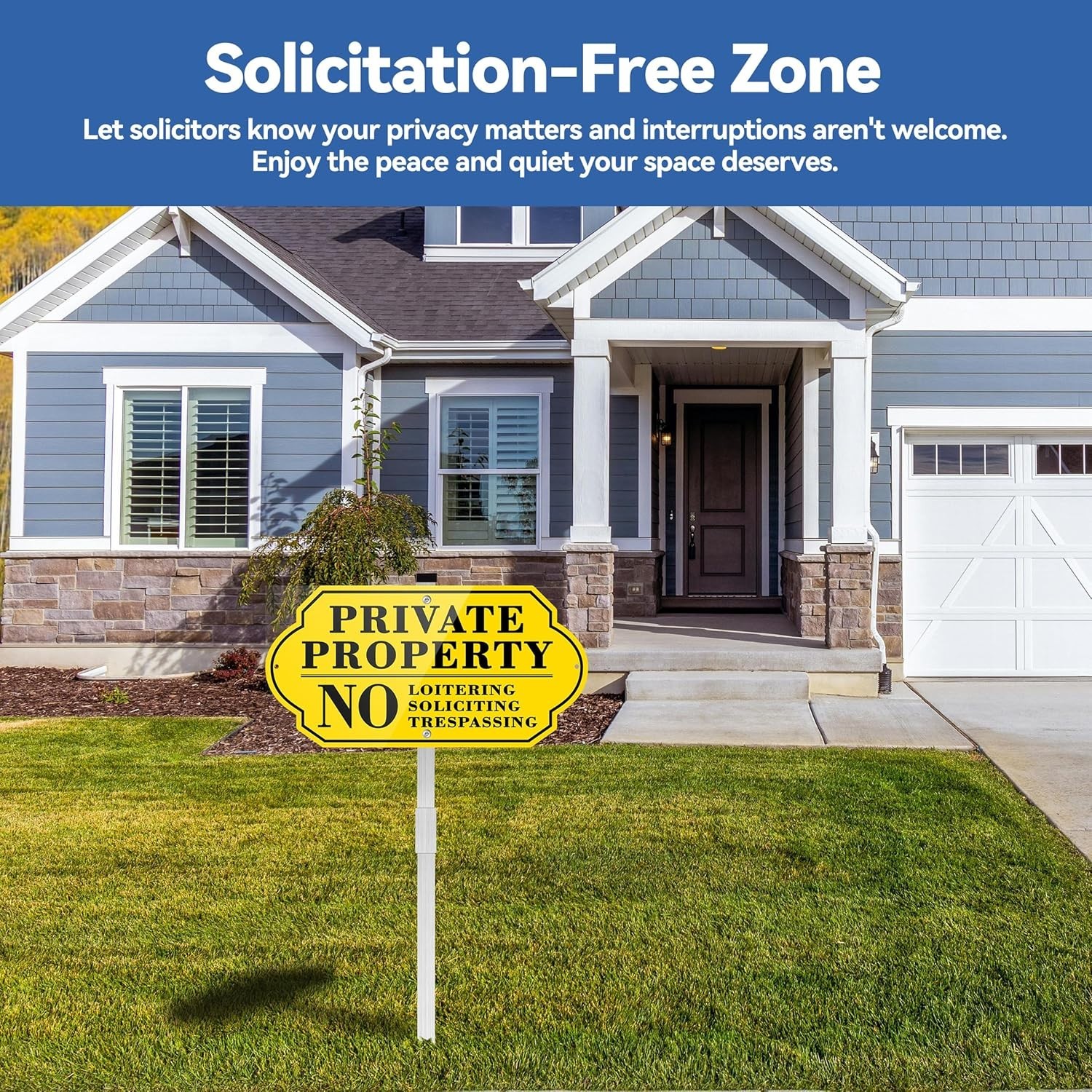 Private Property Shield Sign No Soliciting Loitering Tre Shield Sign With Stake