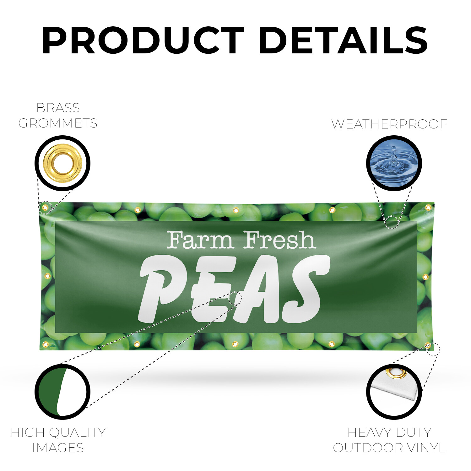 Farm Fresh Peas Vinyl Banner Sign with Metal Grommets Heavy-Duty Single-Sided