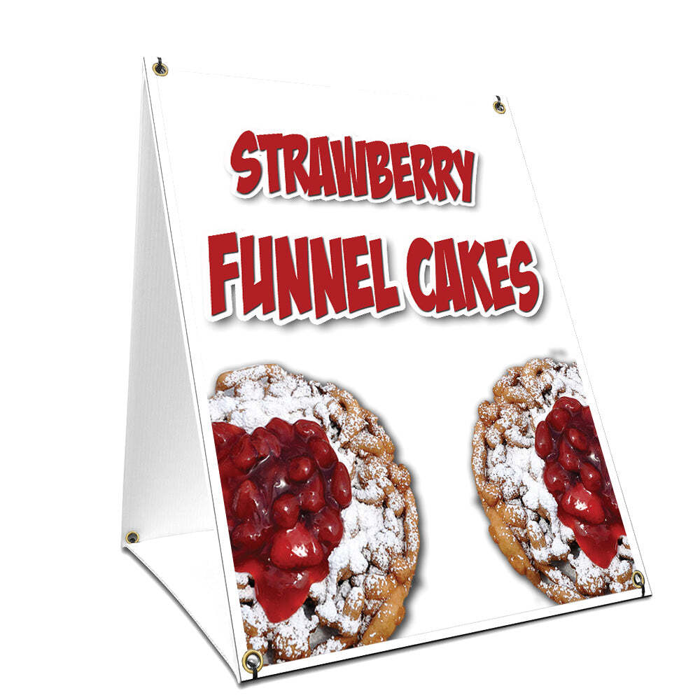 A-frame Sidewalk Strawberry Funnel Cakes Sign With Graphics On Each Side