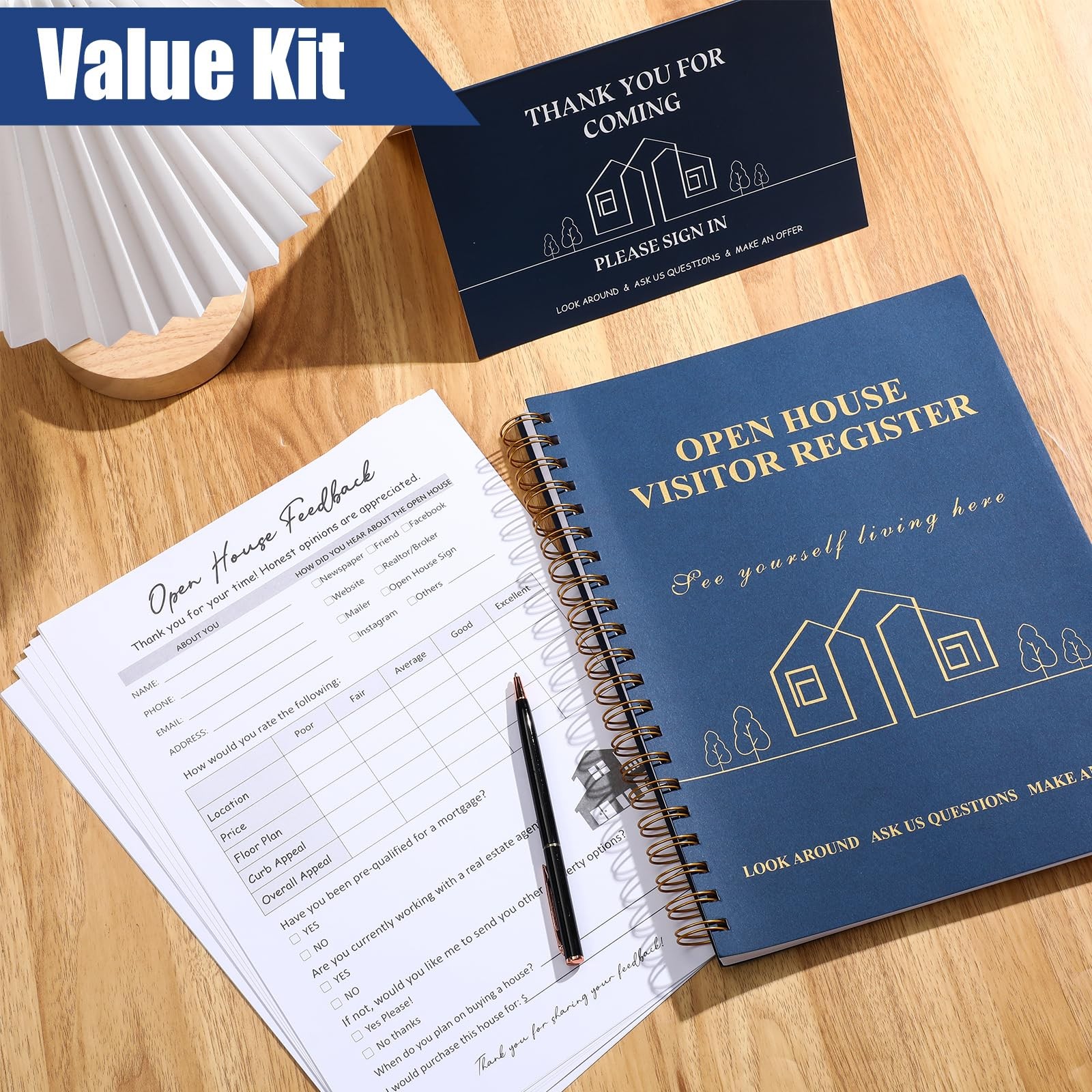 153 PCS Open House Signs Real Estate Agents Flag Pole Kit Guest Book Blue