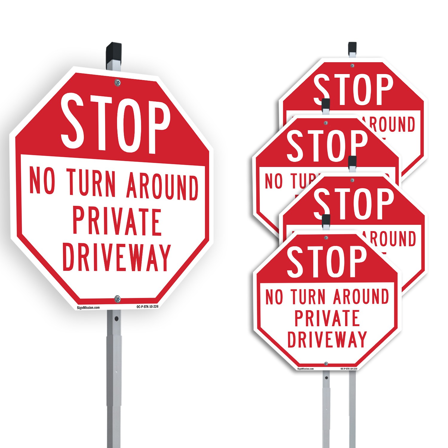 Stop No Turn Around Private Drive Octagon Sign With Stake Weather Resistant