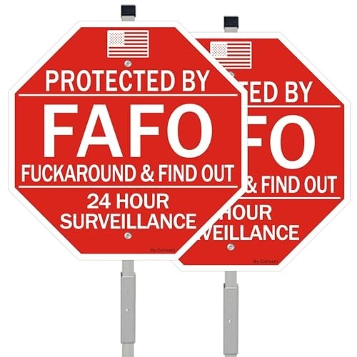 2 Pack Reflective Home Security Signs with 36″ Metal Stakes – Waterproof, UV Pro