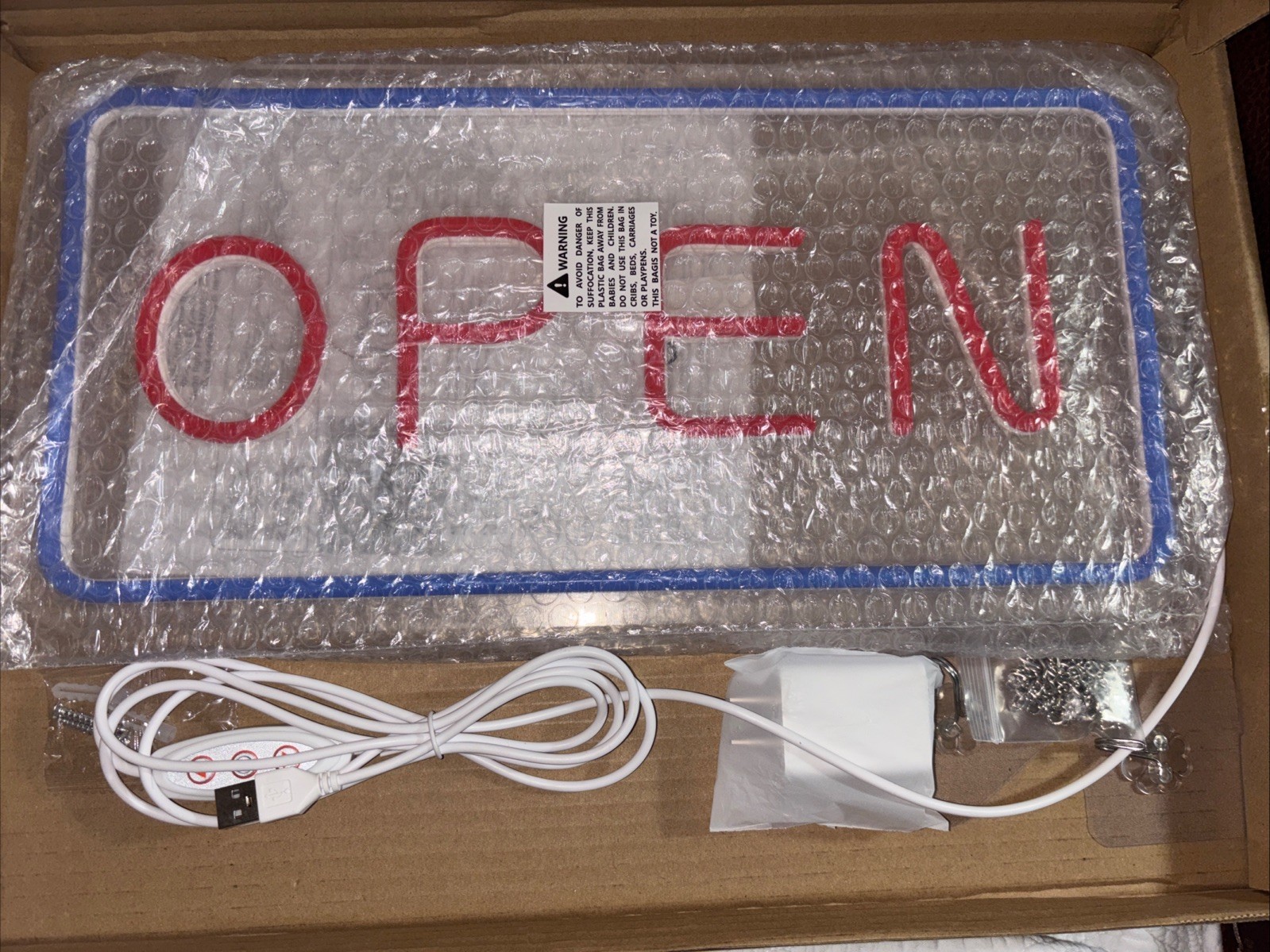 Vibrant “OPEN” LED Neon-Style Sign – Blue And Red Illumination
