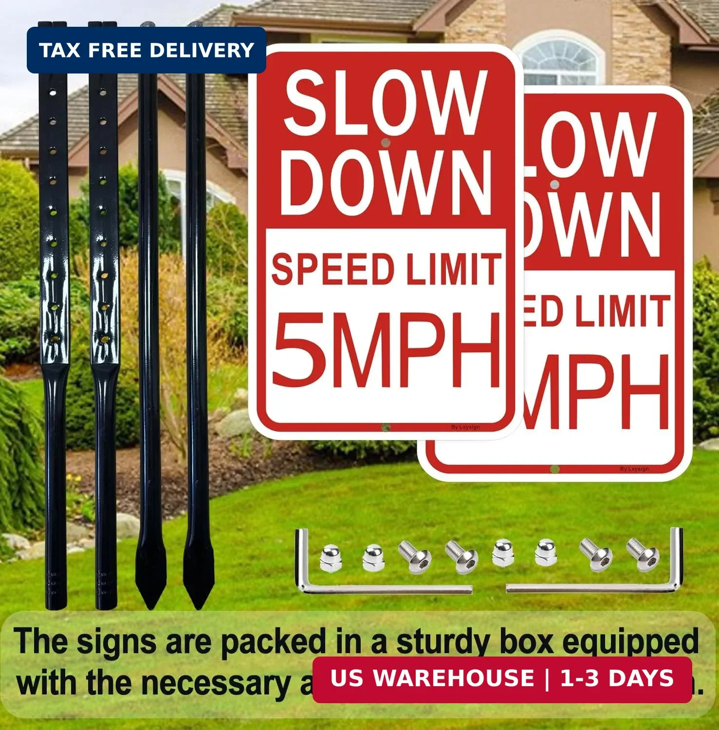 2 Pack Slow Down Sign, Speed Limit Sign 5 MPH, 36 Inches Metal Stakes, 14×10 Inc