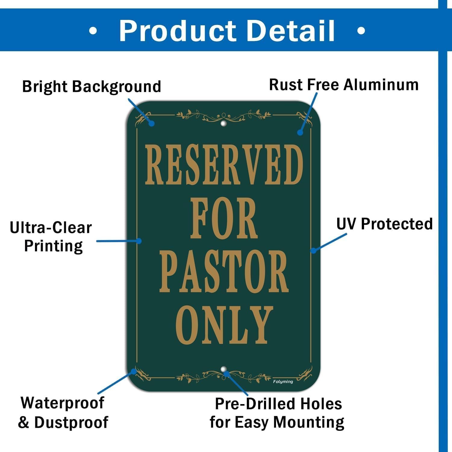 12×18 Inch Reserved Pastor Only Church Parking Sign HeavyDuty Aluminum Green