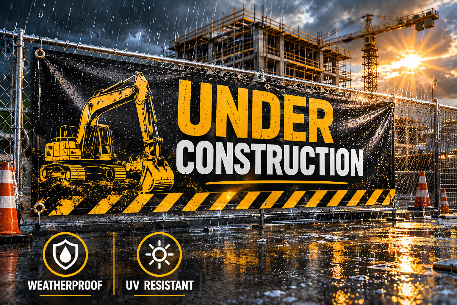 Custom Construction Banner Contractor Signs Waterproof 13oz Heavy Duty