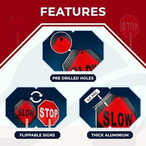 Double-Sided Stop Slow Signs with High Visibility for Traffic Control – 12×12