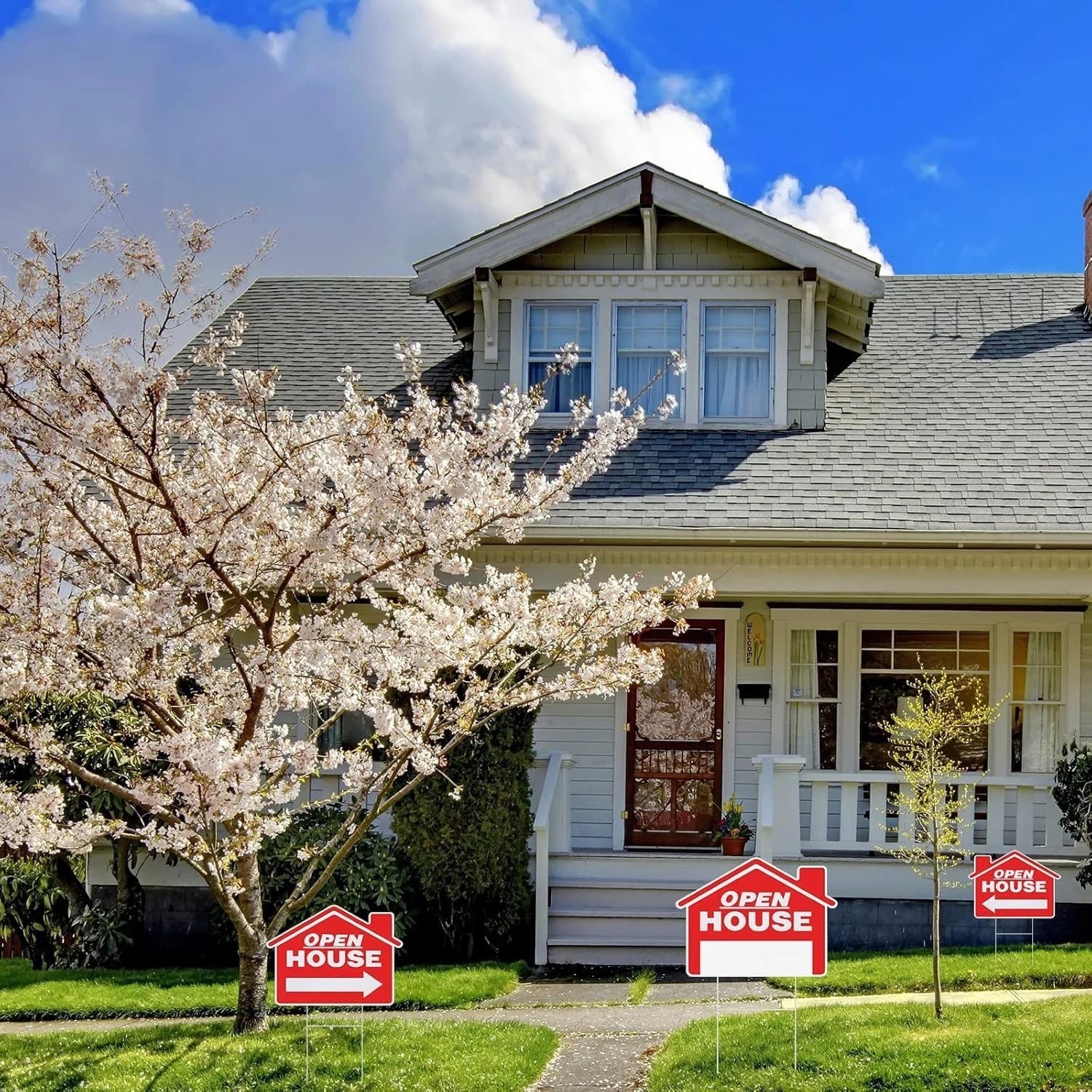 Bright Red 7 Pcs Open House Signs – Eye-Catching for Real Estate Marketing.