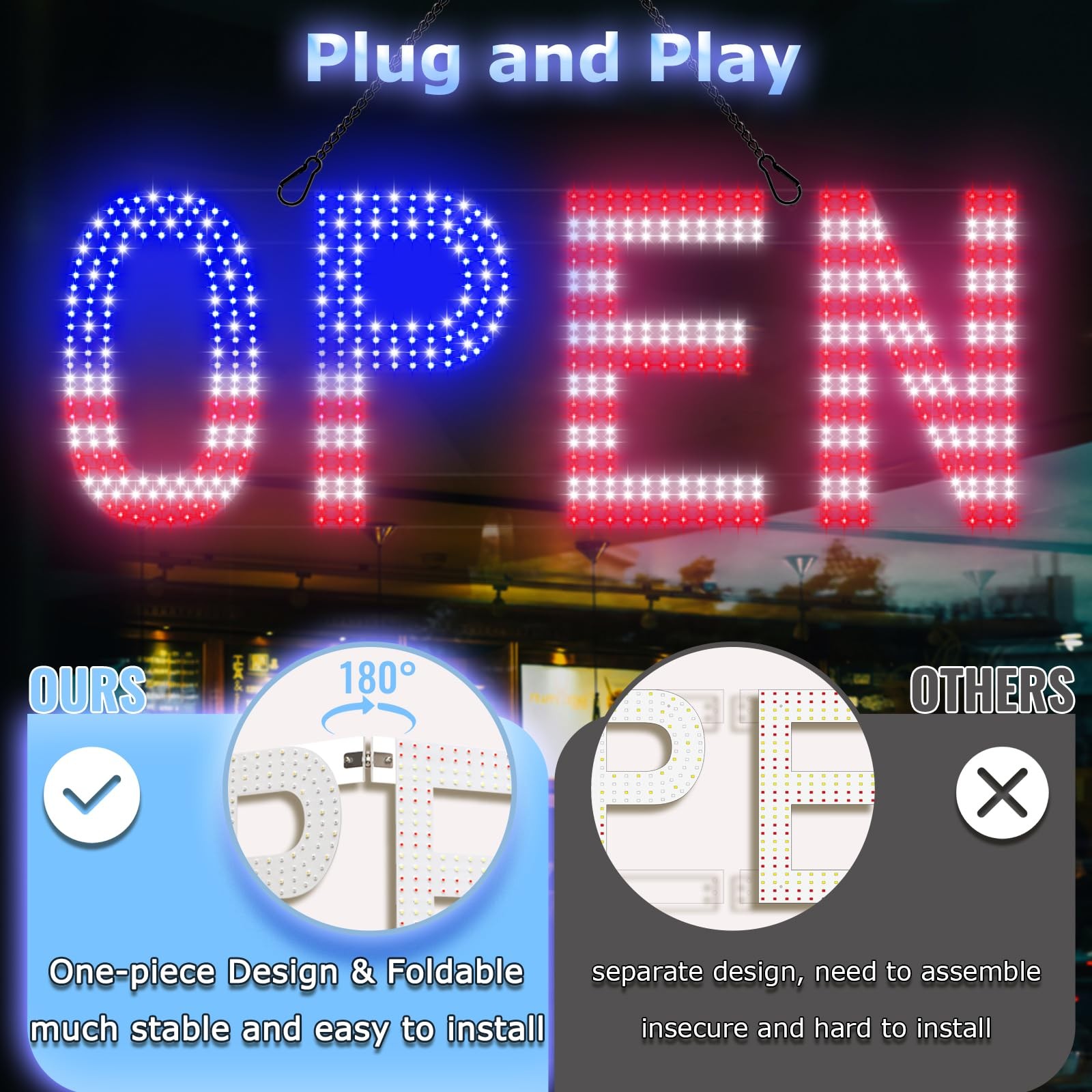 LED Open Signs for Business, exTopGoal 30″x10″ Large Bright Open Sign with Re…