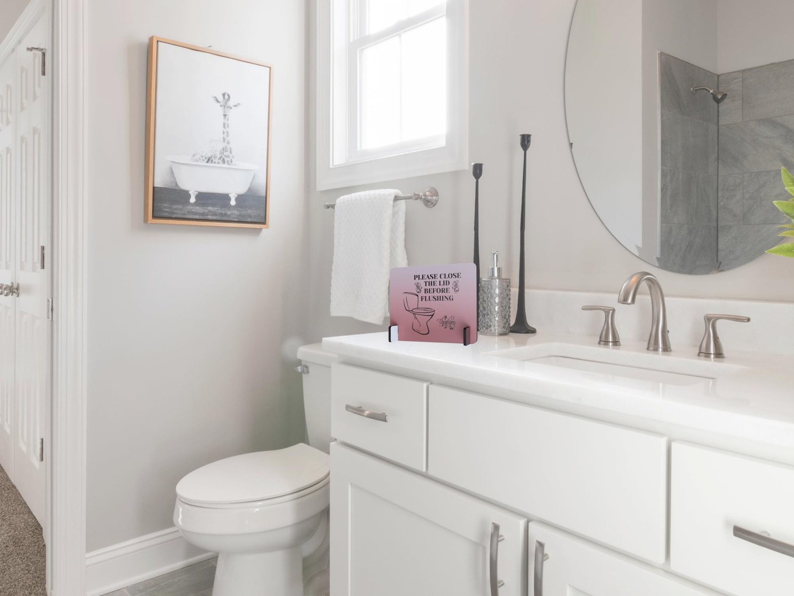Elegant Free-Standing Bathroom Sign | Polite Reminder: Close Toilet Lid Befor…