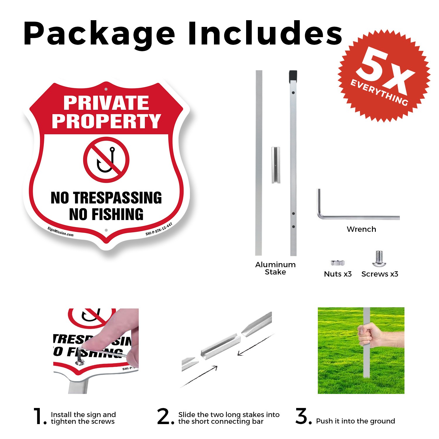 Private Property Shield Sign No Trespassing No Fishing Shield Sign With Stake