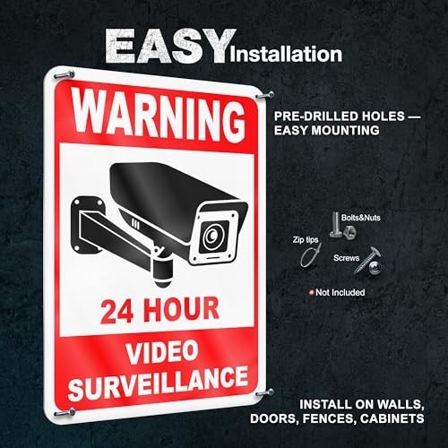 24 Hour Video Surveillance Sign, 7×10 Reflective Aluminum, 2 Pack | Smile You’re