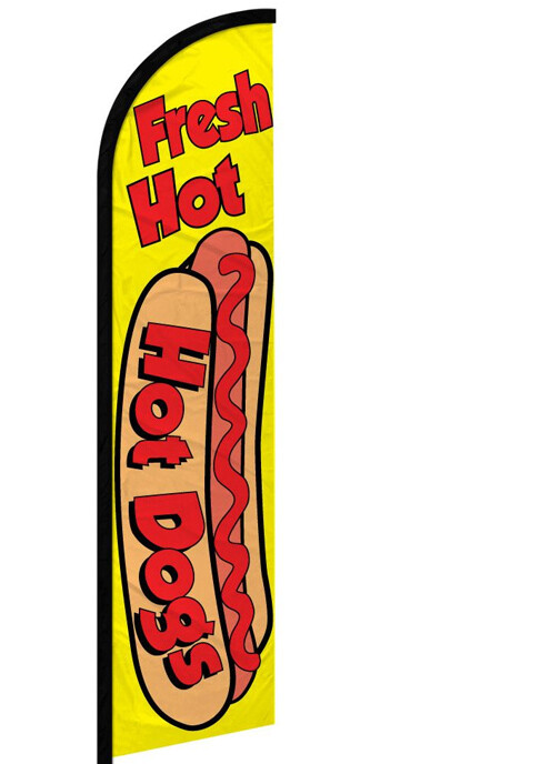 FRESH HOT DOGS Windless Swooper Feather Flag 2.5×11.5 ft Tall Banner Sign yf