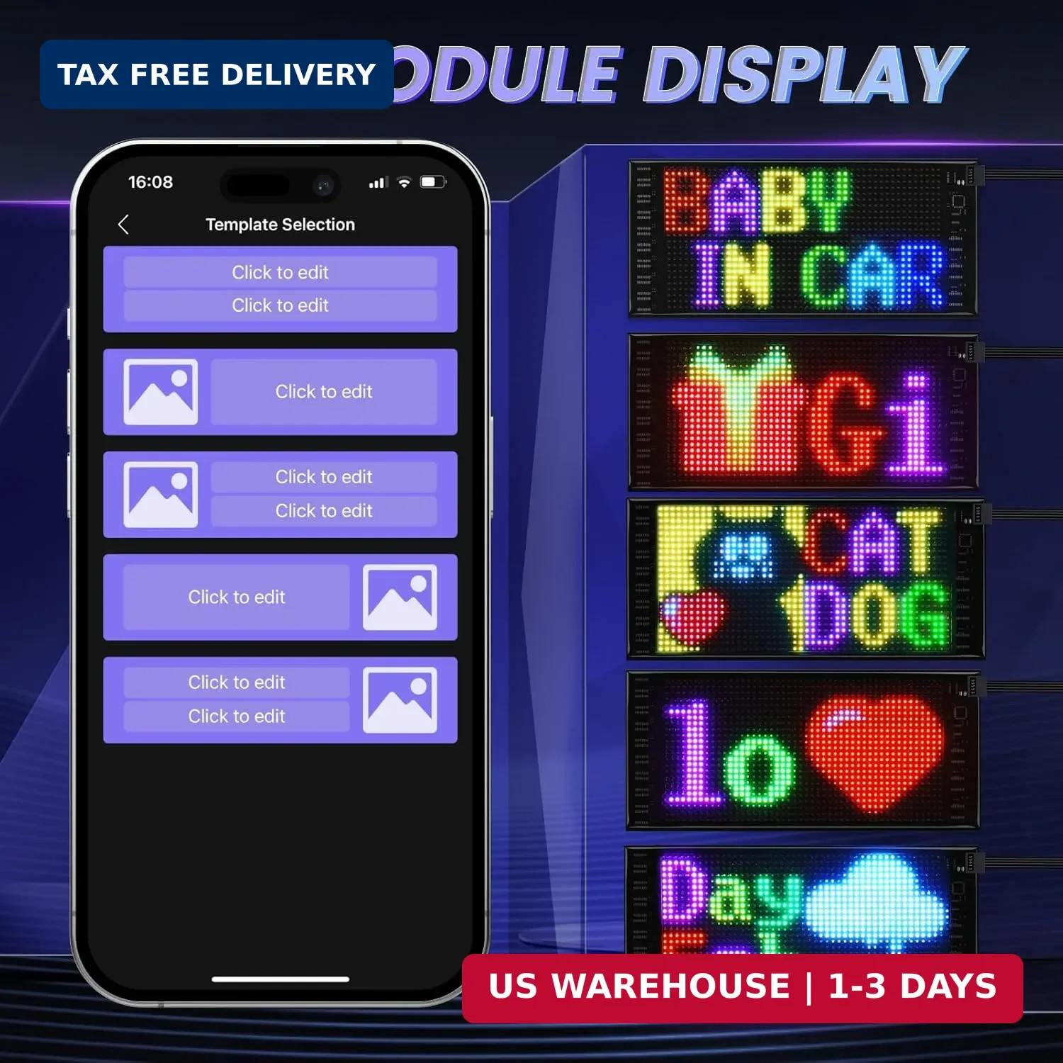 RAYHOME Full Color Dual Row LED Light Sign for Car, 10.6”x4.7” Scrolling LED S
