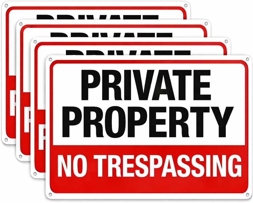 4Pack No Trespassing Signs Private Property Metal Sign 10 x 7 In Aluminum