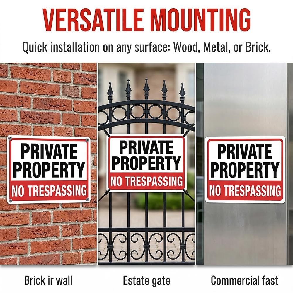 4Pack No Trespassing Signs Private Property Metal Sign 10 x 7 In Aluminum