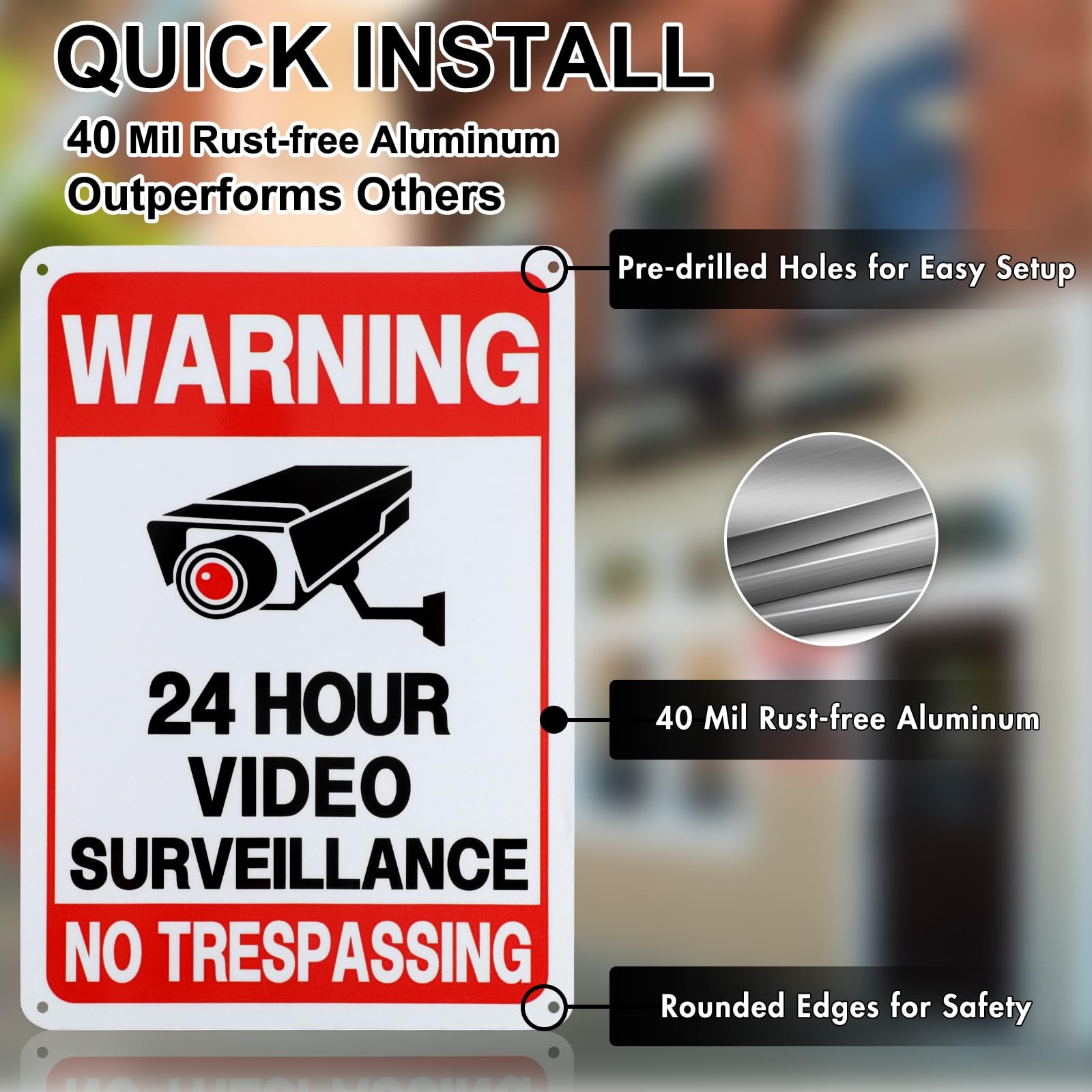 24 Hour Video Surveillance Sign, Security Camera Sign Warning for Home or Busine
