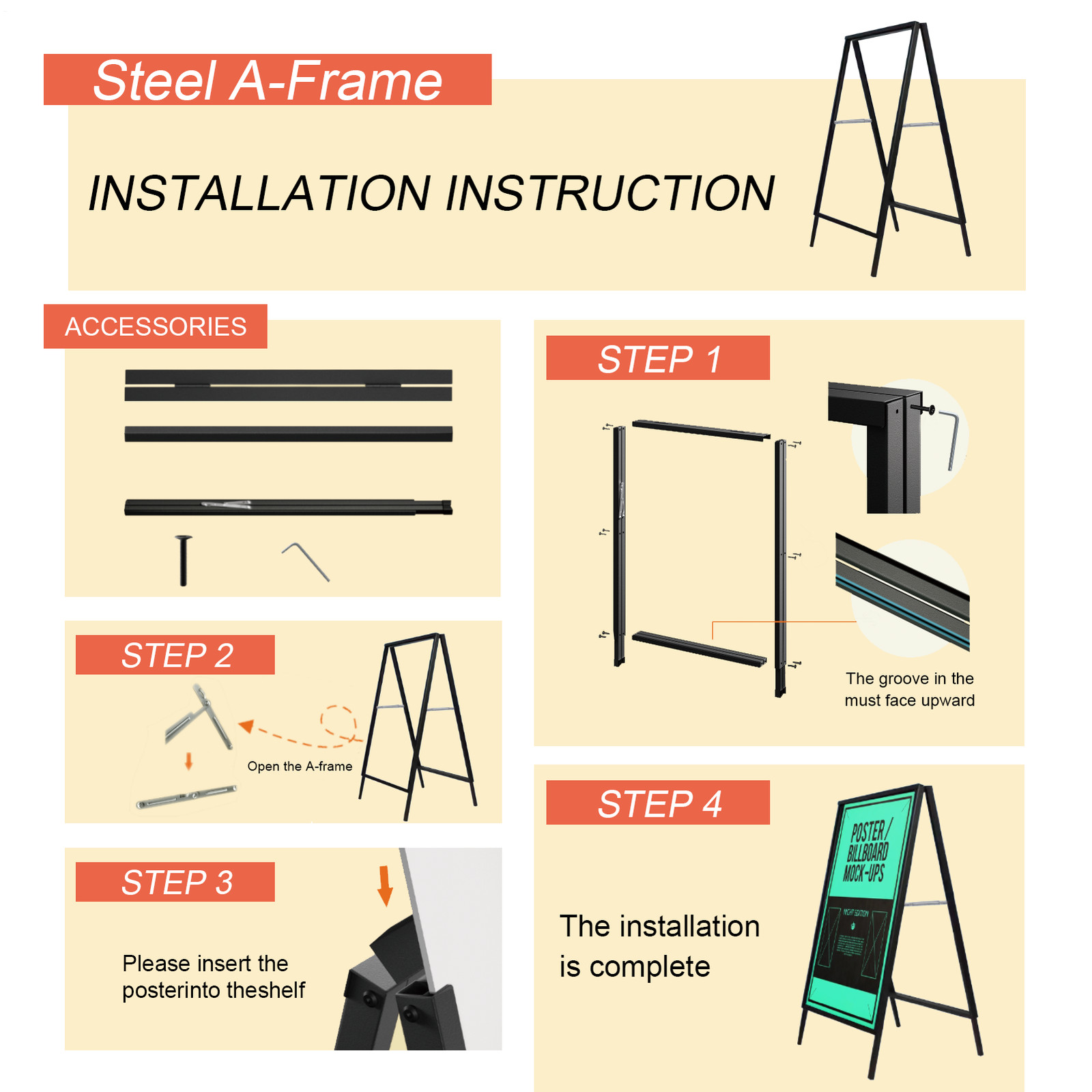 2pcs A-Frame Sidewalk Sign 24×36 in, Portable Double-Sided Sandwich Board