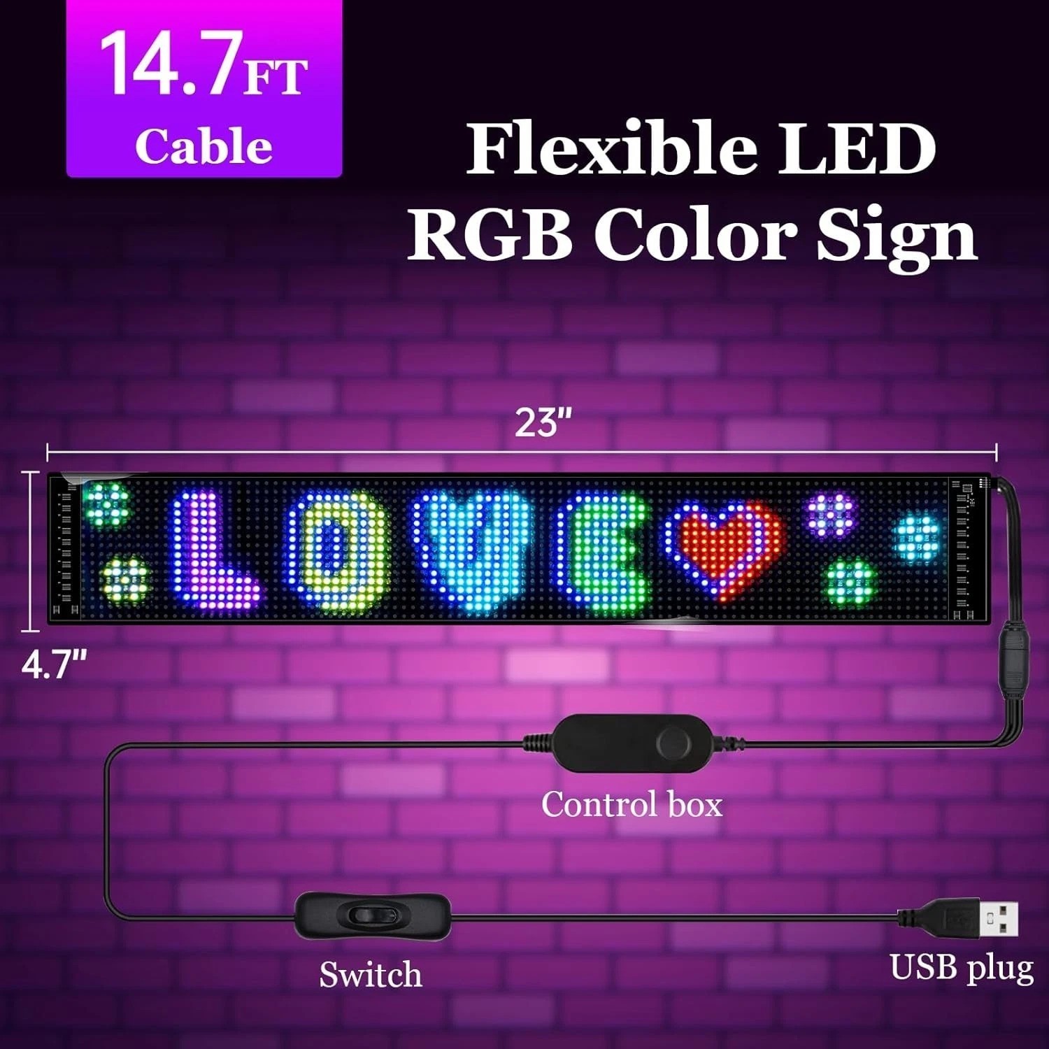 Portable RGB LED Sign – 23”x5” Flexible Display for Events and Advertisements
