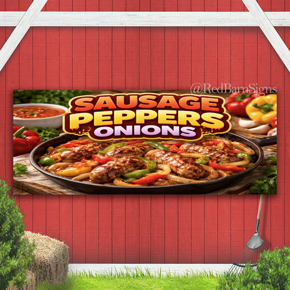 Sausage Peppers Onions Indoor Outdoor Banner Sign with grommets