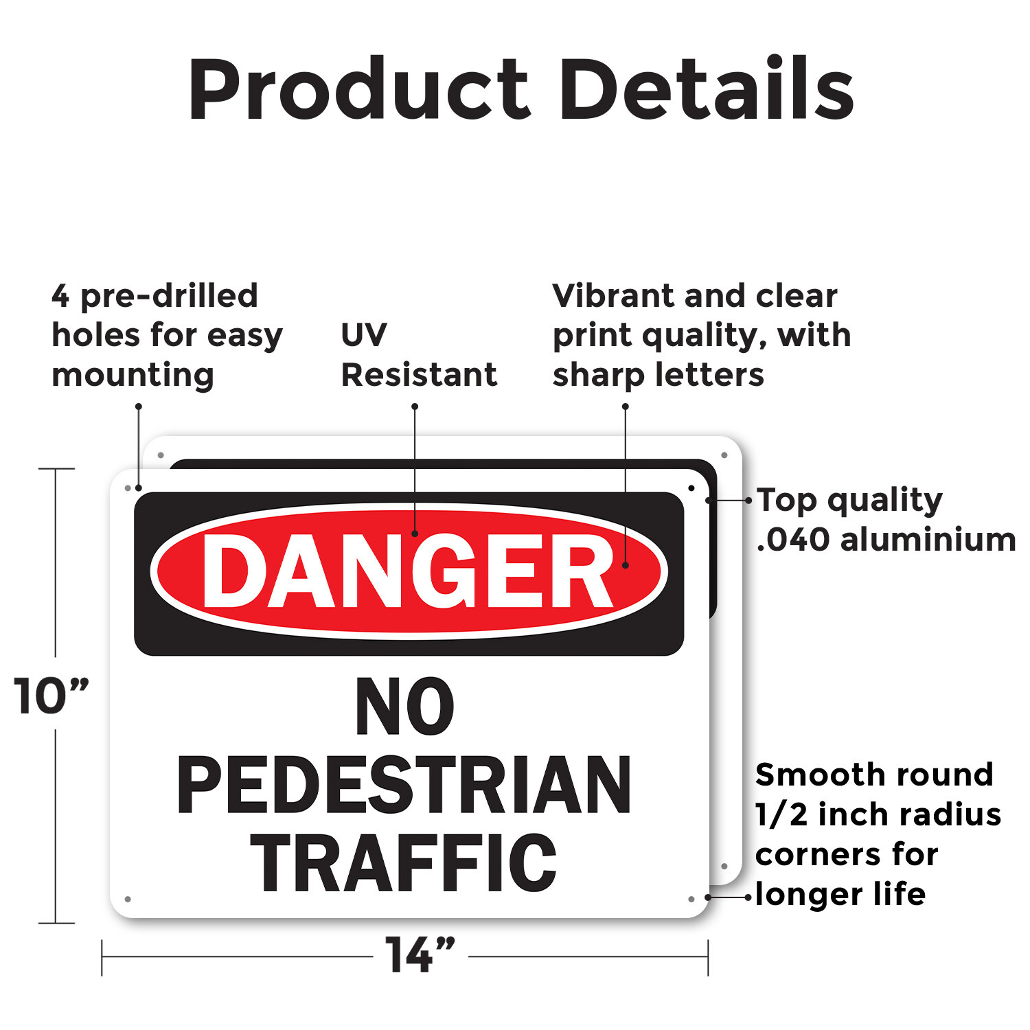 (2 Pack) No Pedestrian Traffic OSHA Danger Sign Decal Metal Plastic
