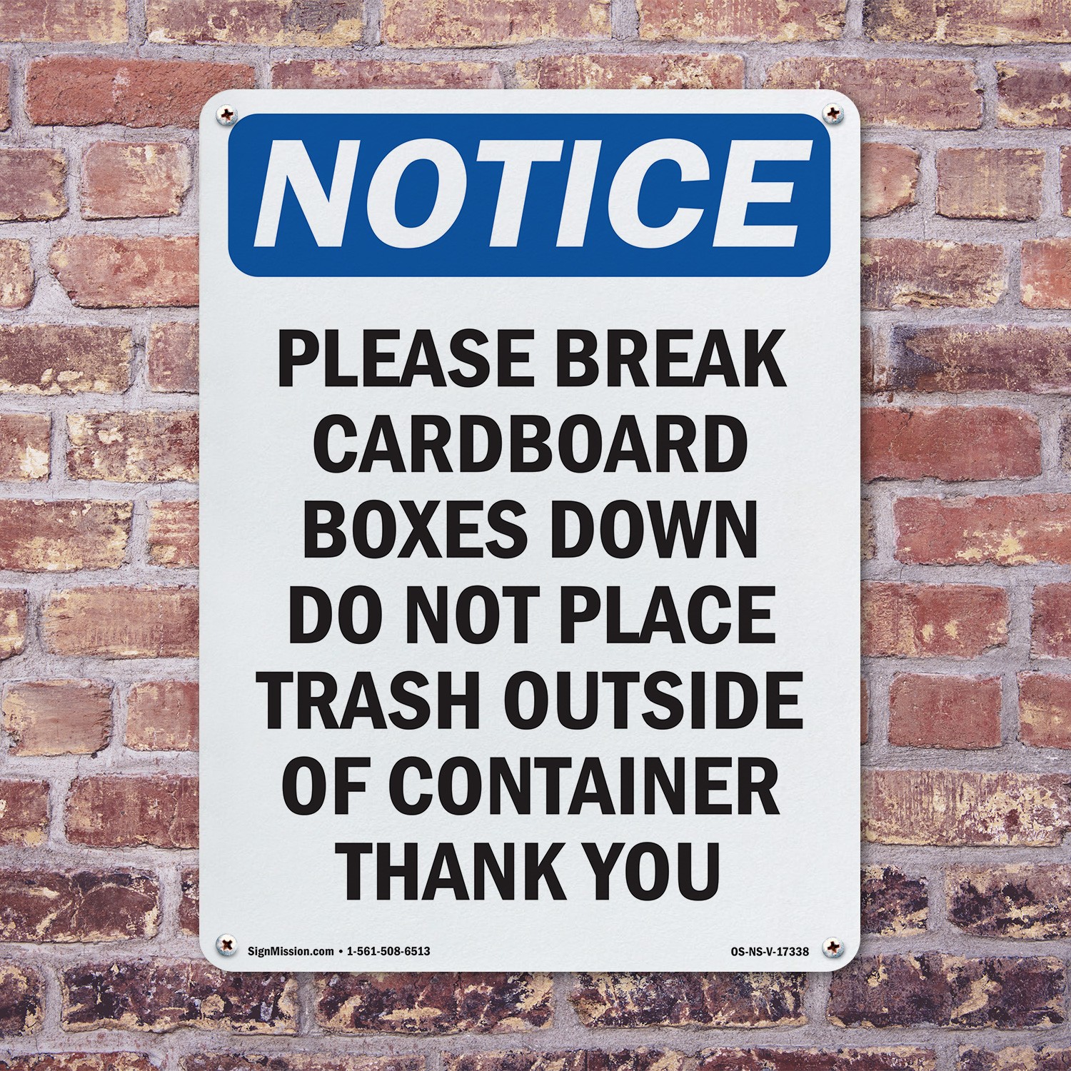 Please Break Cardboard Boxes Down OSHA Notice Sign Metal, Decal – 5 or 10 Pack