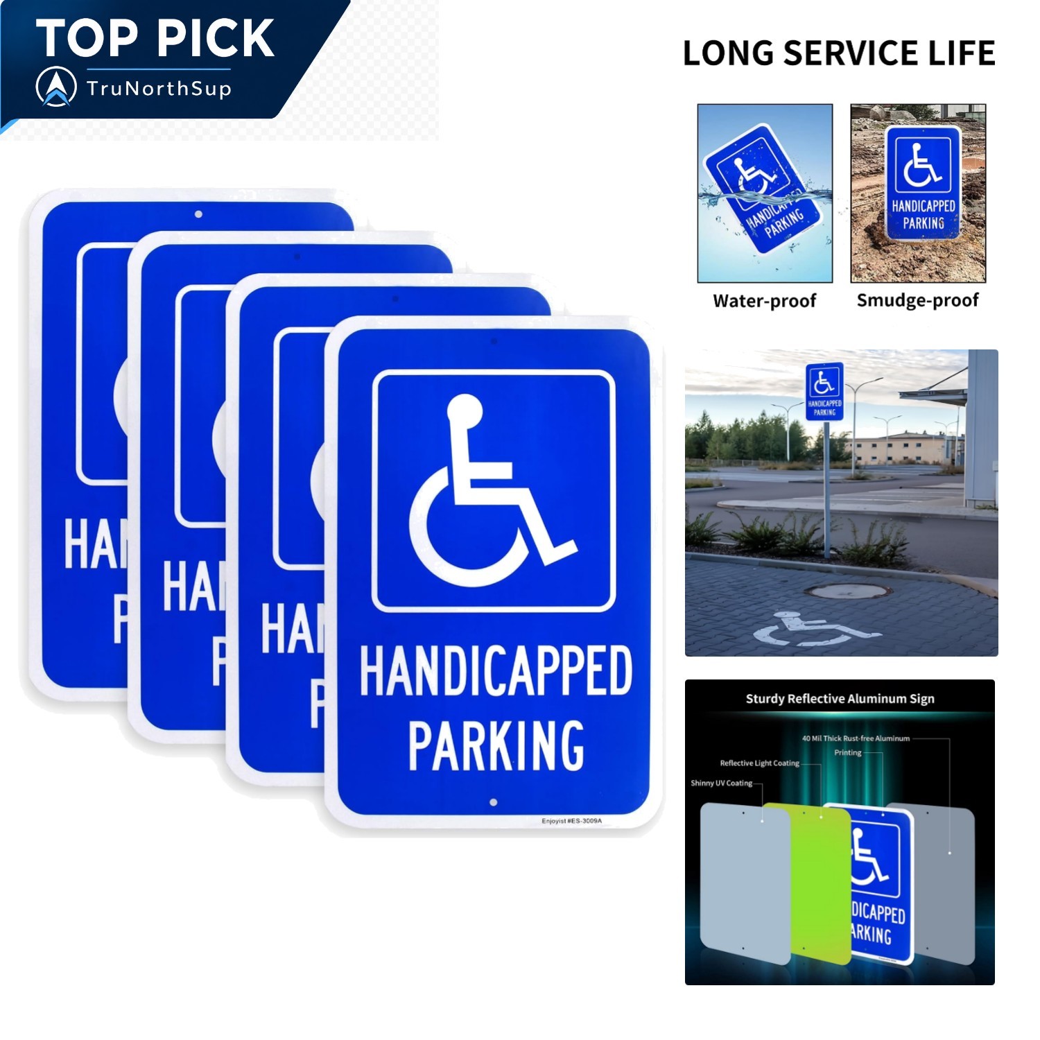 4 Pack Handicap Parking Signs 18×12 Aluminum Reflective Weatherproof UV Safe