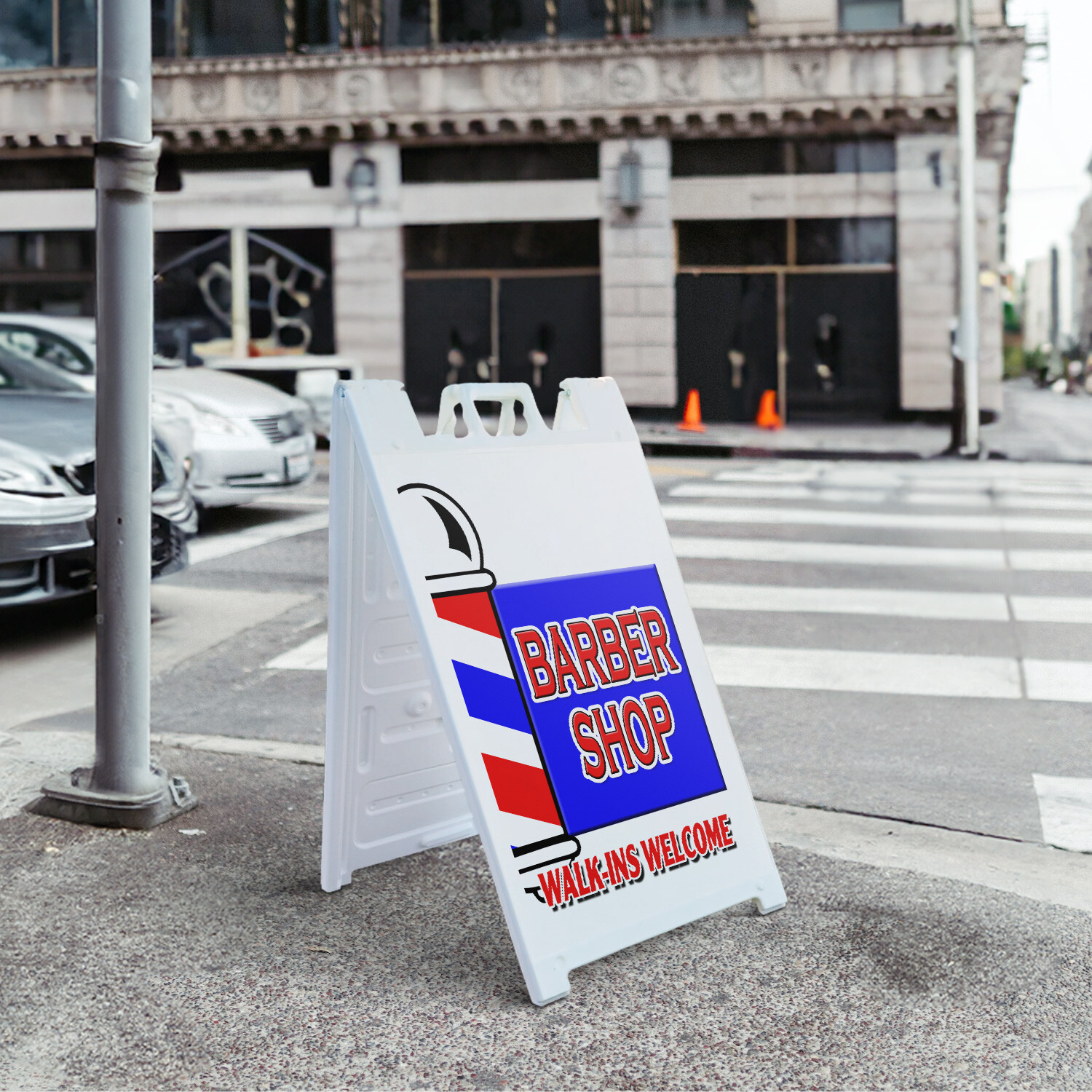 A-frame Sidewalk Barber Shop Walk-ins Welcome 24″ x 36″ Double Sided A-Frame Sid