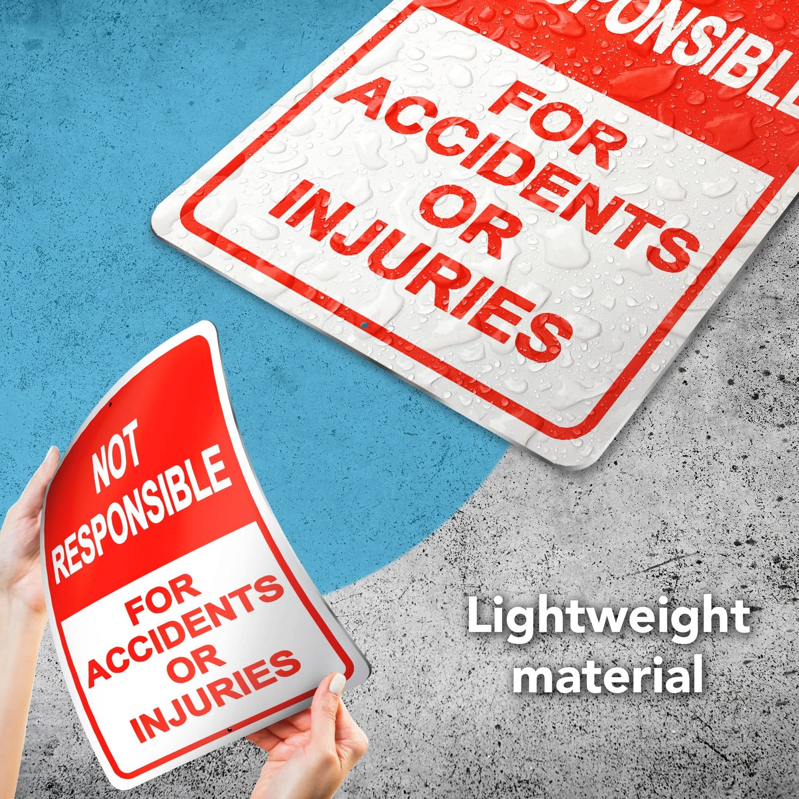 2-Pack Property Warning Sign: Not Responsible for Accidents or Injuries, 10″ x 7