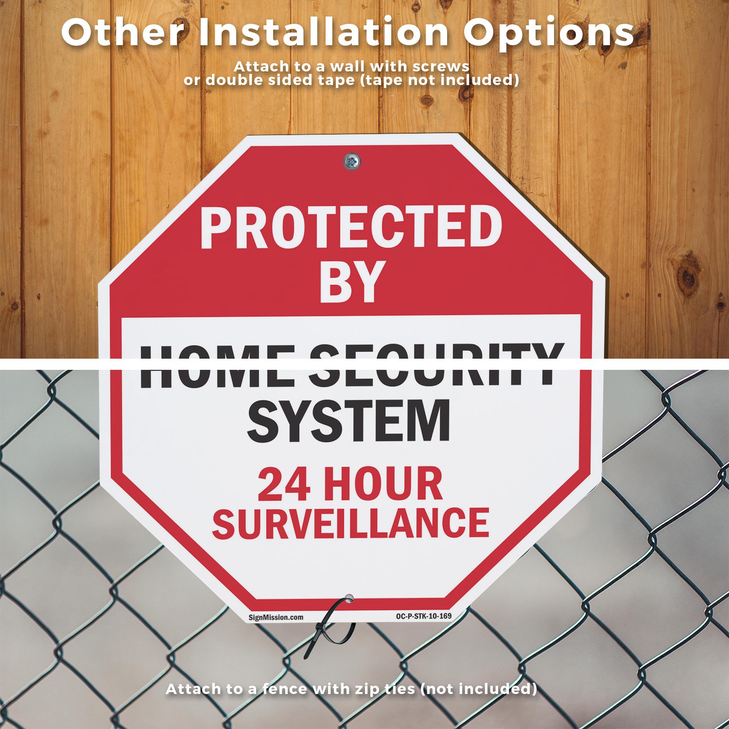 Protected By Home Security System Octagon Sign With Stake Weather Resistant