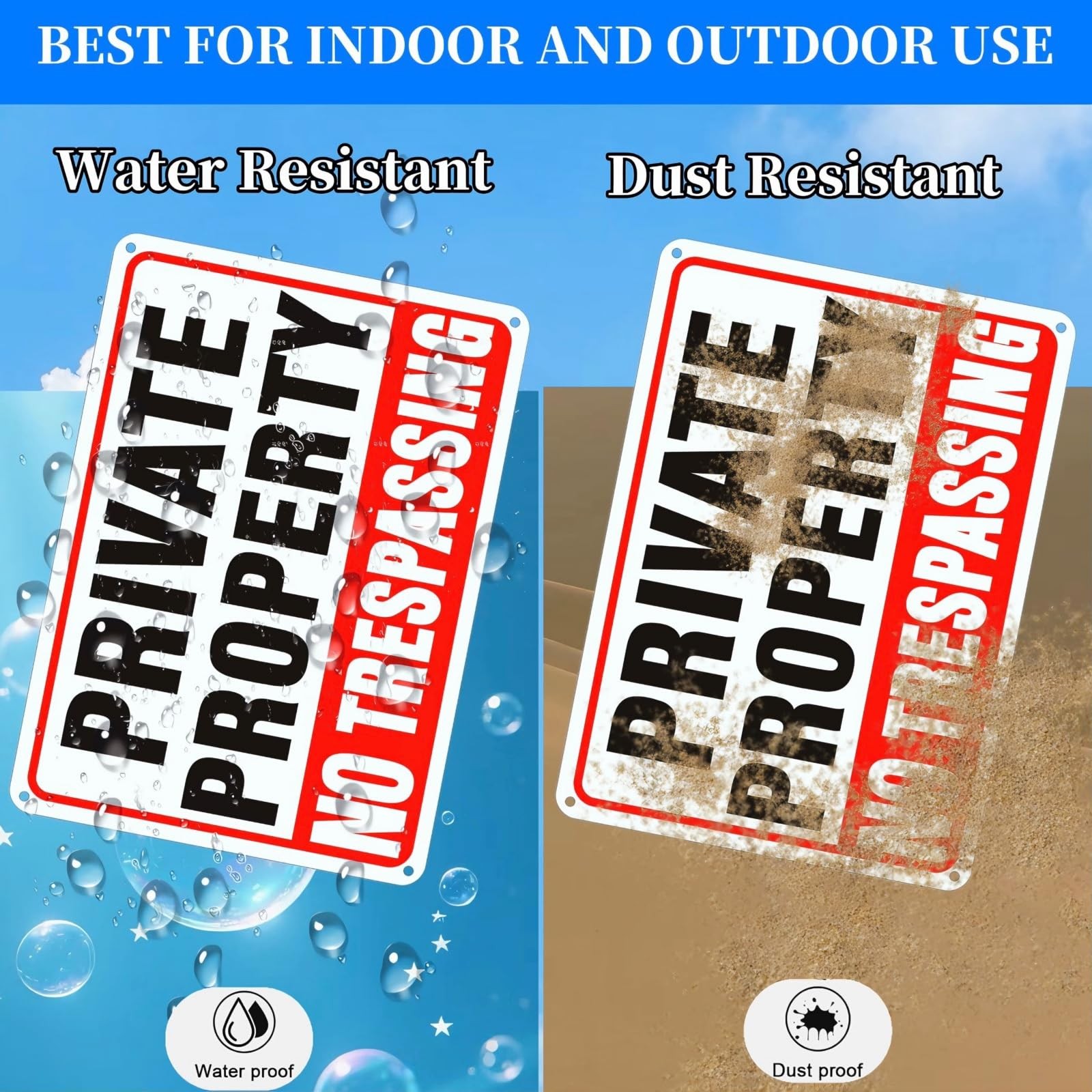 4 Pack No Trespassing Signs Private Property, 10 x 7 Inch Aluminum Signs
