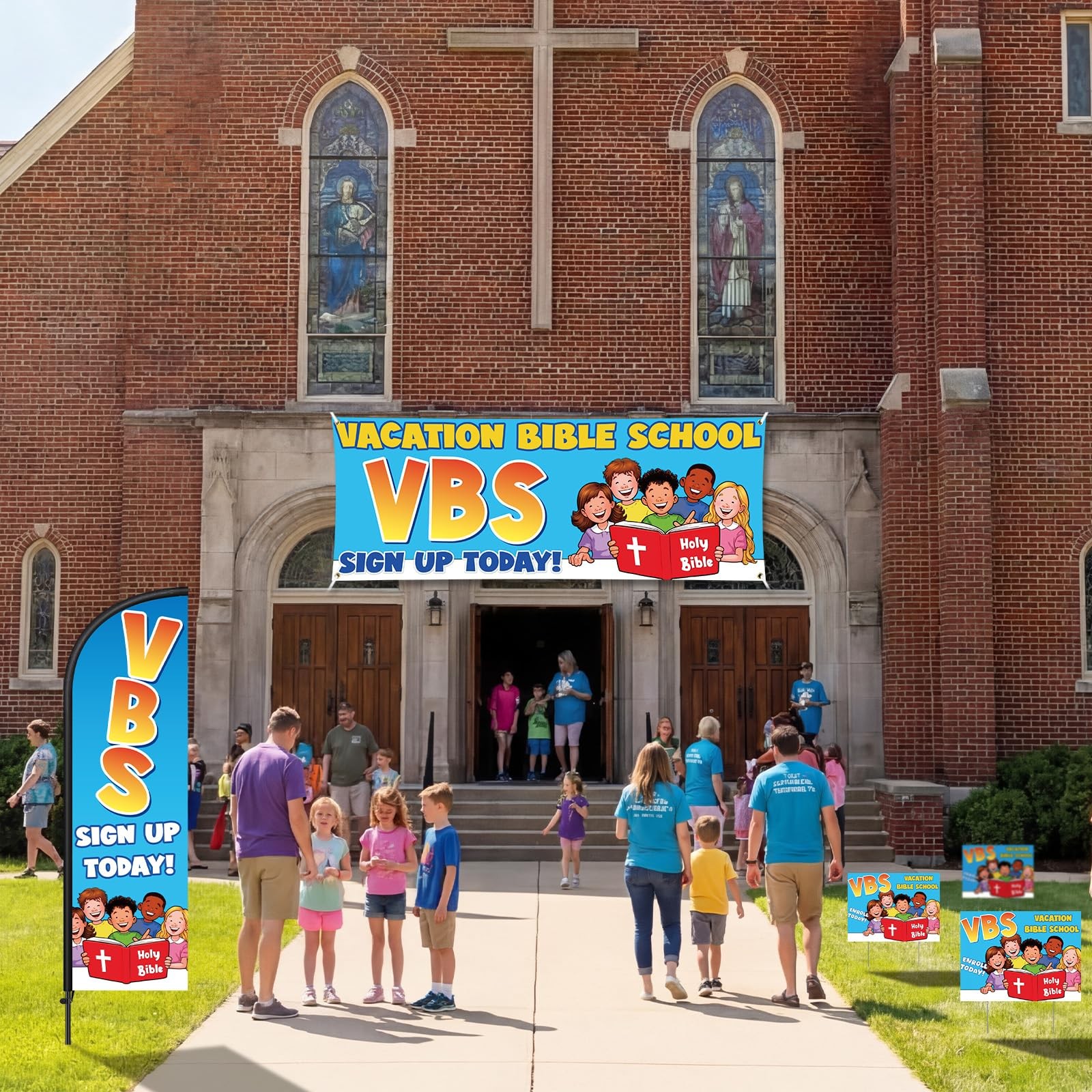 Hahafelt 5 Pcs Vacation Bible School Stand Decor Kit Swooper Feather Flag Pole
