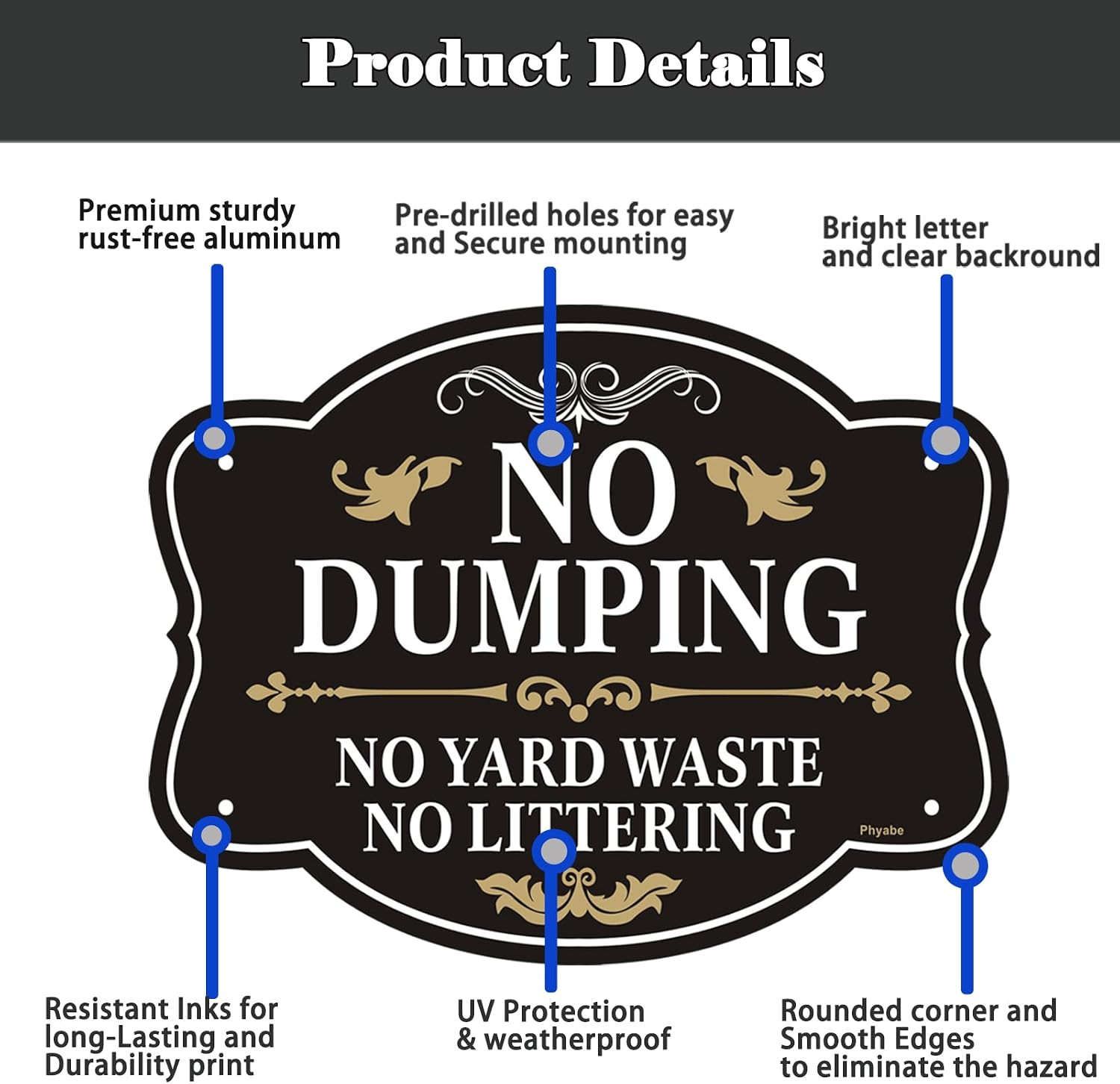 2 Pack No Dumping Sign, No Yard Waste, No Littering, 10 X 7 Inch Rust Free Alumi