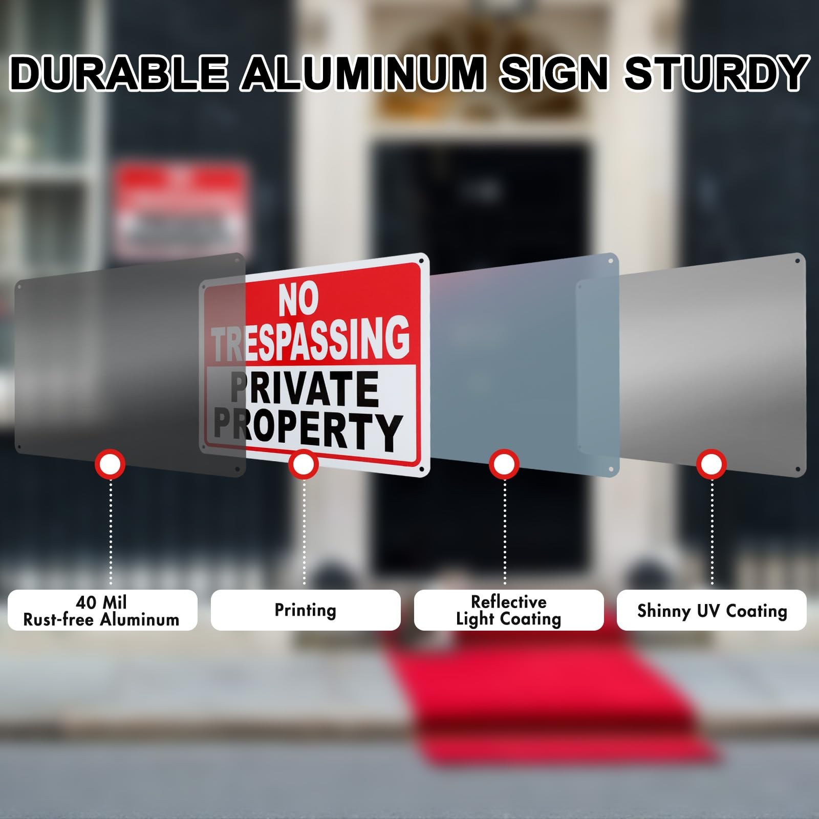 No Trespassing Signs 2 Pack Private Property 10×7 Inch Aluminum