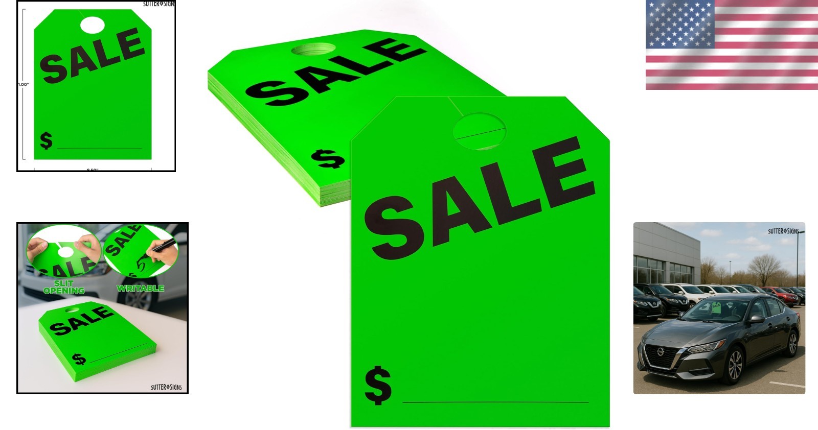 Pack of 50 Neon Green Vehicle Sale Tags – Clear Messaging and Easy Setup