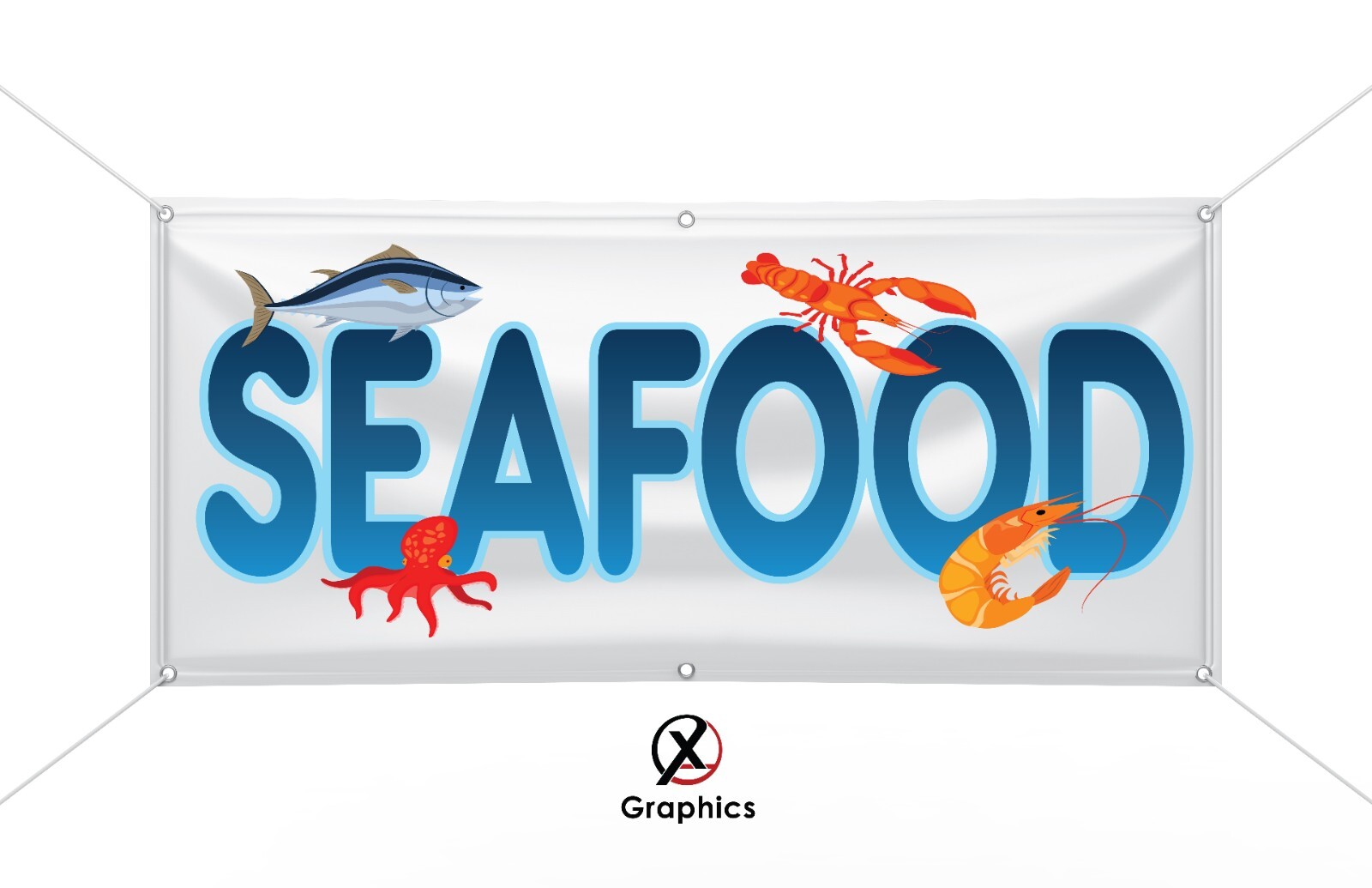 SEAFOOD for sale Vinyl Banner advertising Sign. Full color 2×4 ft Indoor Outdoor