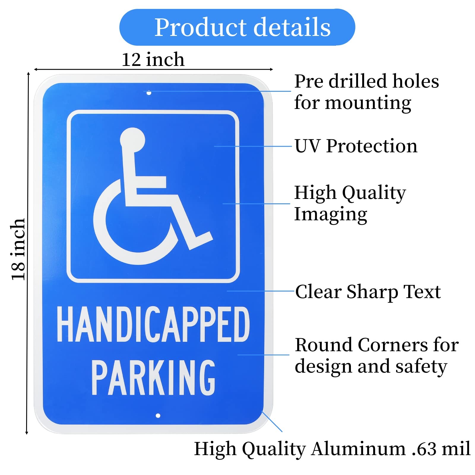 2 PCS Handicap Parking Sign Reserved 18×12 Inch Reflective Aluminum