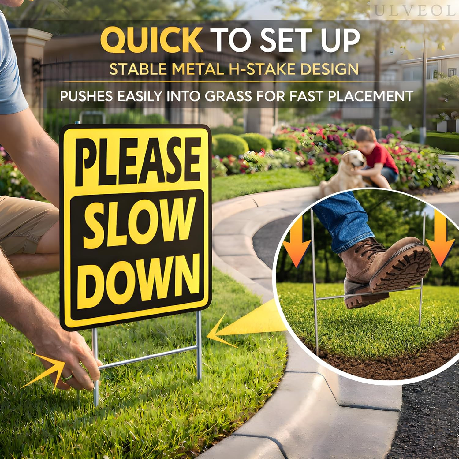 Set of 3 Double Sided 8×12 Inches “Please Slow Down” Sign with Metal H-Stakes…
