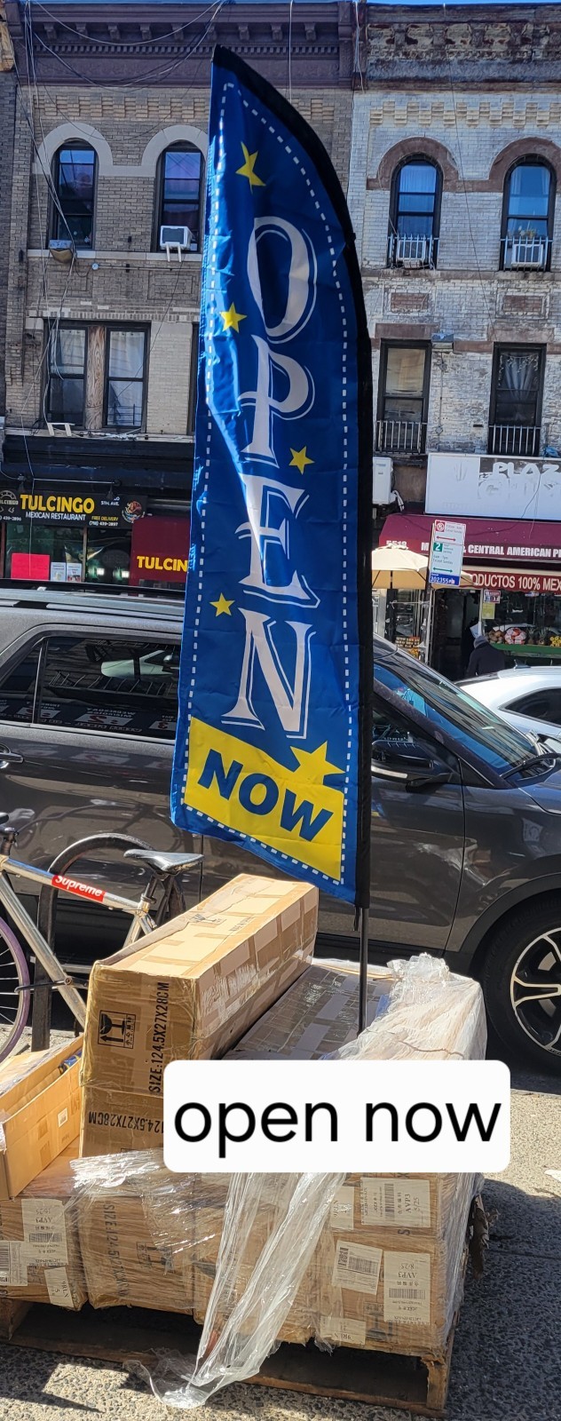 NOW OPEN OUTSIDE SIGN – 3 SET – Windless Feather Flag ~ W/ Pole & Ground Stake