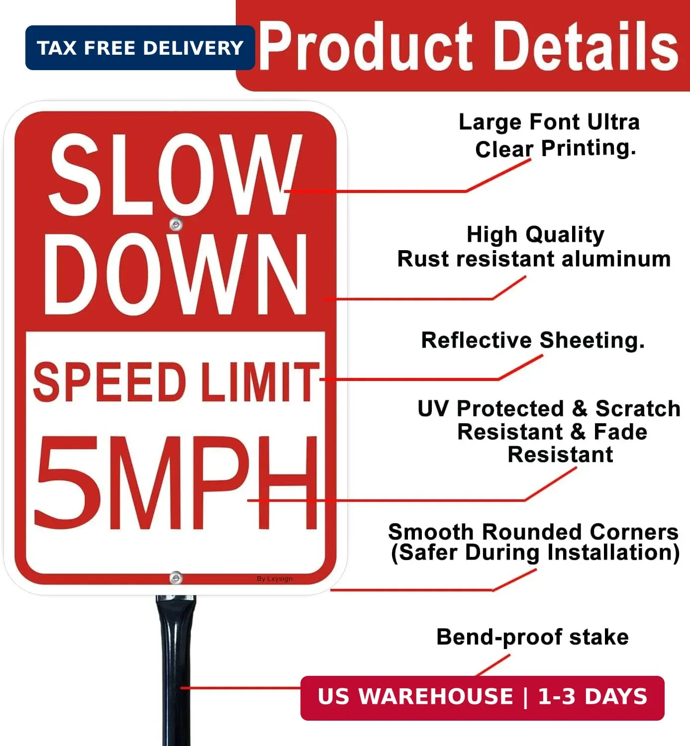 1 Pack Slow Down Sign, Speed Limit 5 MPH Sign with Stake, with 36 Inches Metal S