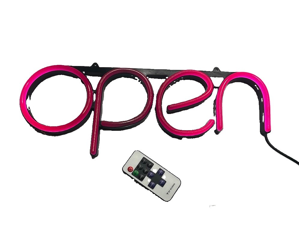 LED Neon OPEN Sign Pink Store Window Business Light w/ Remote & Power Adapter
