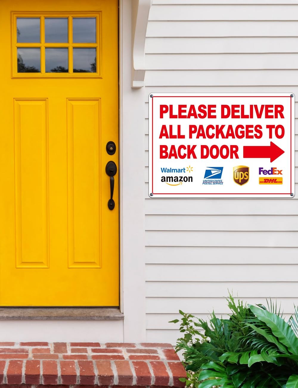 2 Pack Please Deliver All Packages to Back Door Sign Left Right Arrows