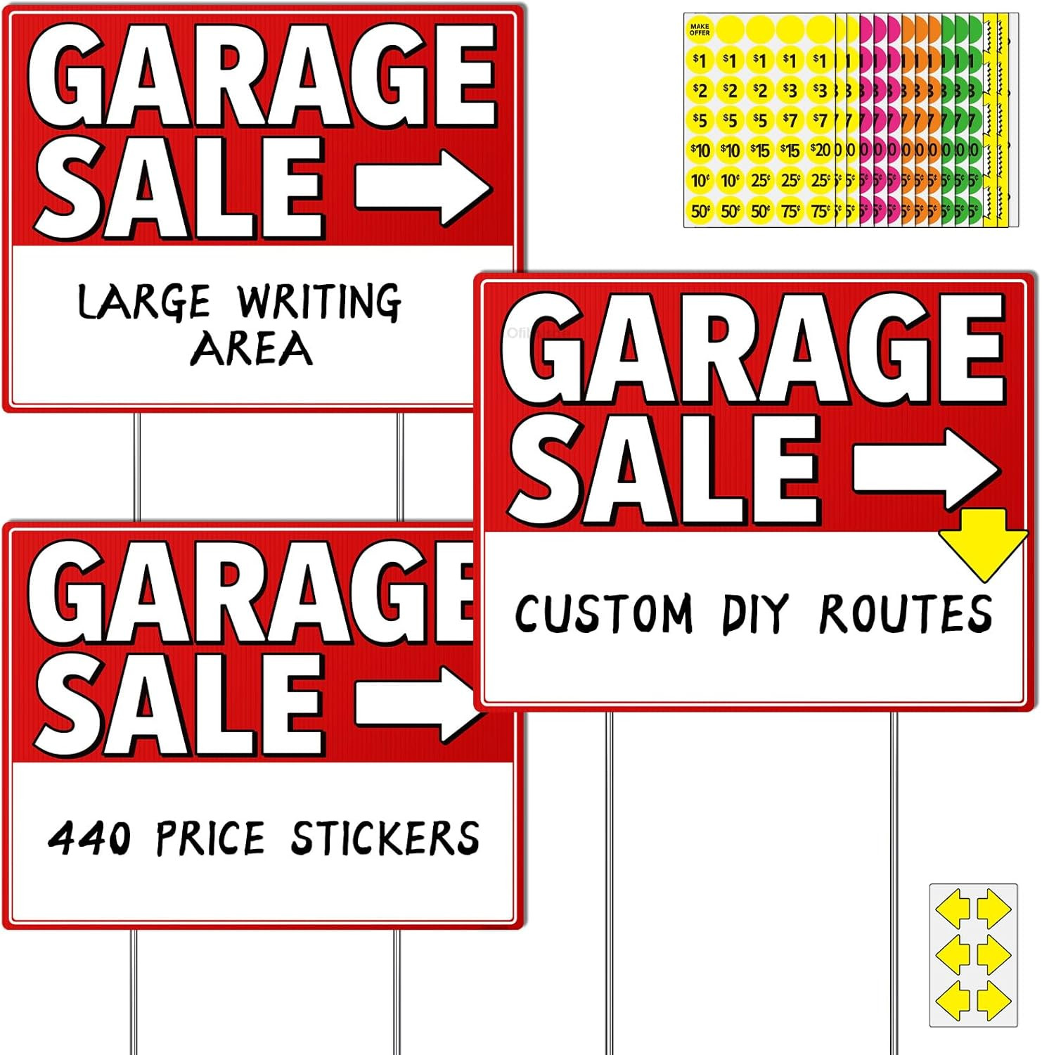 Garage Sale Sign Kit with Stakes – 17X13″ Yard Sale Signs for Custom Route Navig